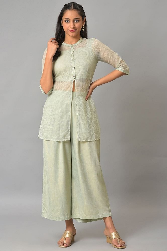 Trendy Rayon Full Length Kurti With Gold Print Shrug And Crop Top Skirt  With Shrug