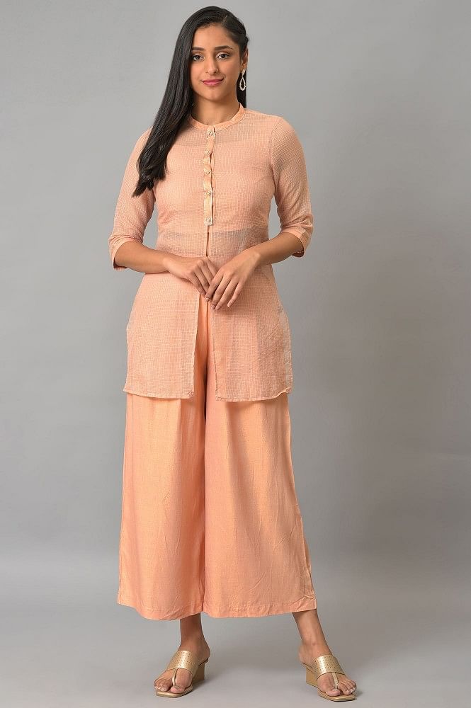 Buy Peach Plain Plain Palazzo Pant Cotton for Best Price Reviews Free  Shipping
