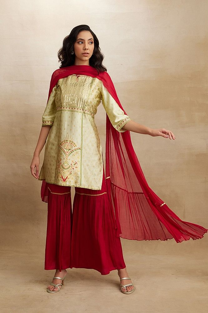 Designer Party Wear Sharara Suits in Red | Sharara with Kurta