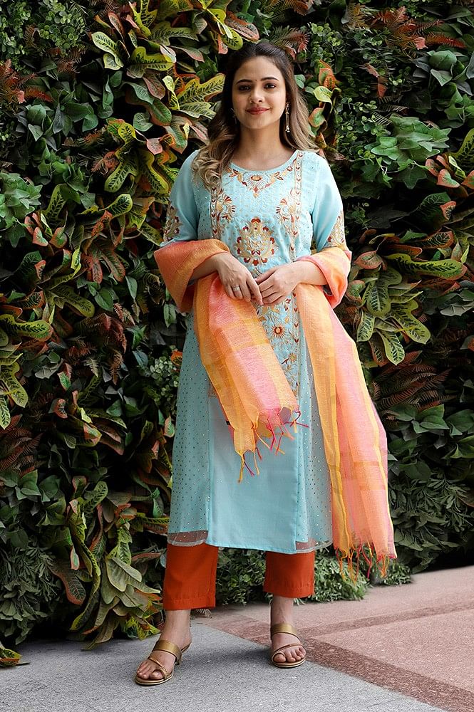 Shalwar Kameez Kurti Dupatta Set Yellow Floral Salwar Dress –  pacificexportsimports