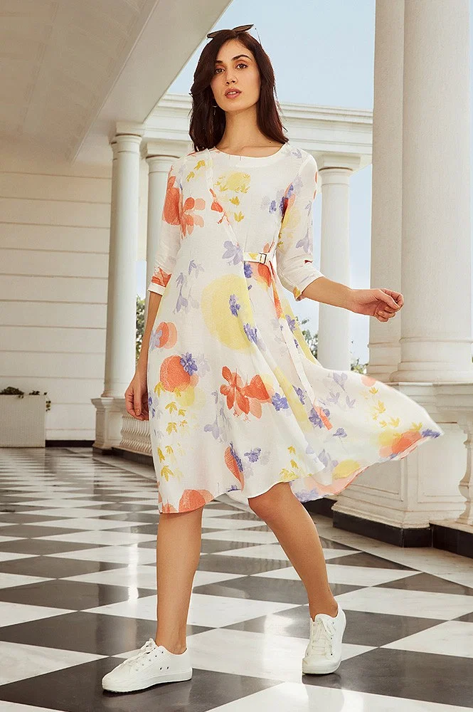 torsdag Ja Klappe Buy Ecru Floral Printed Summer Wrap Dress Online - Shop for W
