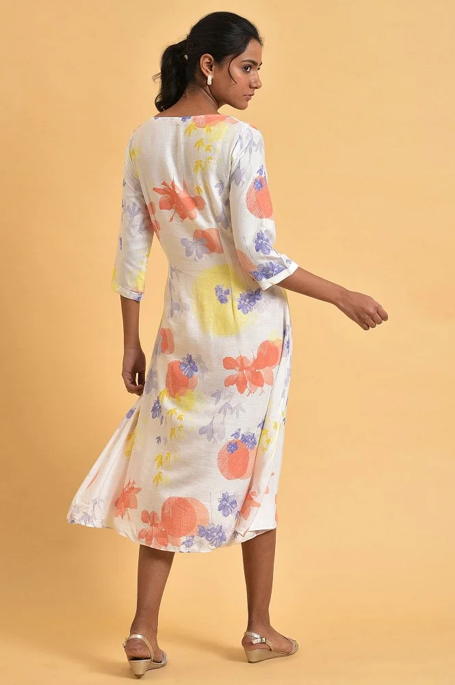 Buy Ecru Floral Printed Summer Wrap Dress Online - Shop for W