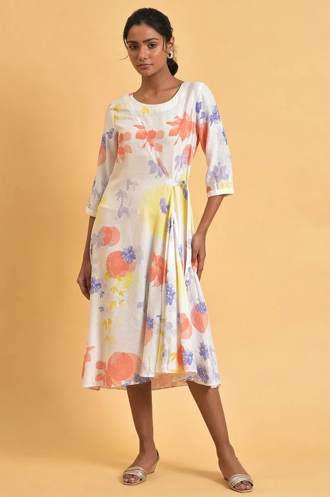 Buy Ecru Floral Printed Summer Wrap Dress Online - Shop for W