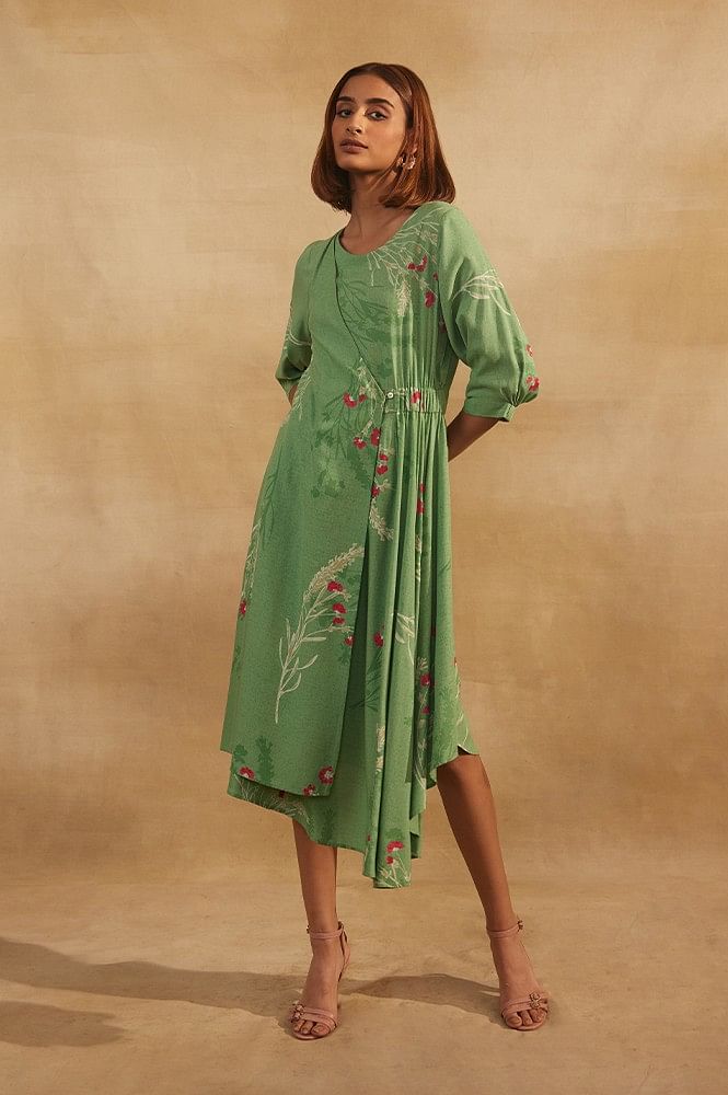 Stylish Green Long Indo Western Gown Dress w/ Stole M/L #37380 | Buy Indo Western  Gown Online