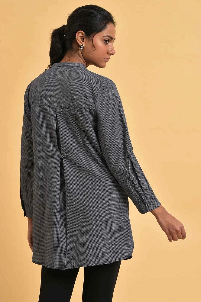 Ash Grey Short Cotton Tunic With Pleats ( Only Top ) – uNidraa
