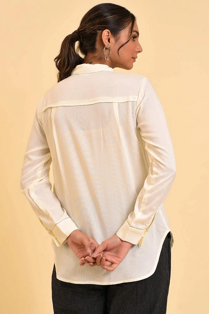 Buy Ecru Solid Classis Western Shirt Online - W for Woman