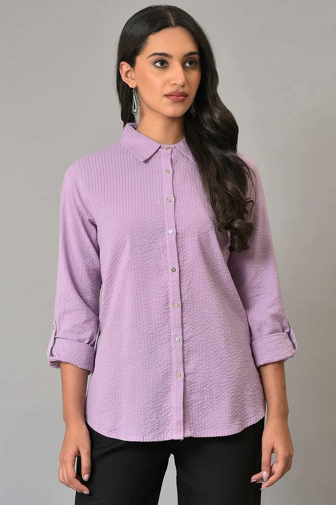 Buy Light Purple Shirt Collar Top Online - Shop for W
