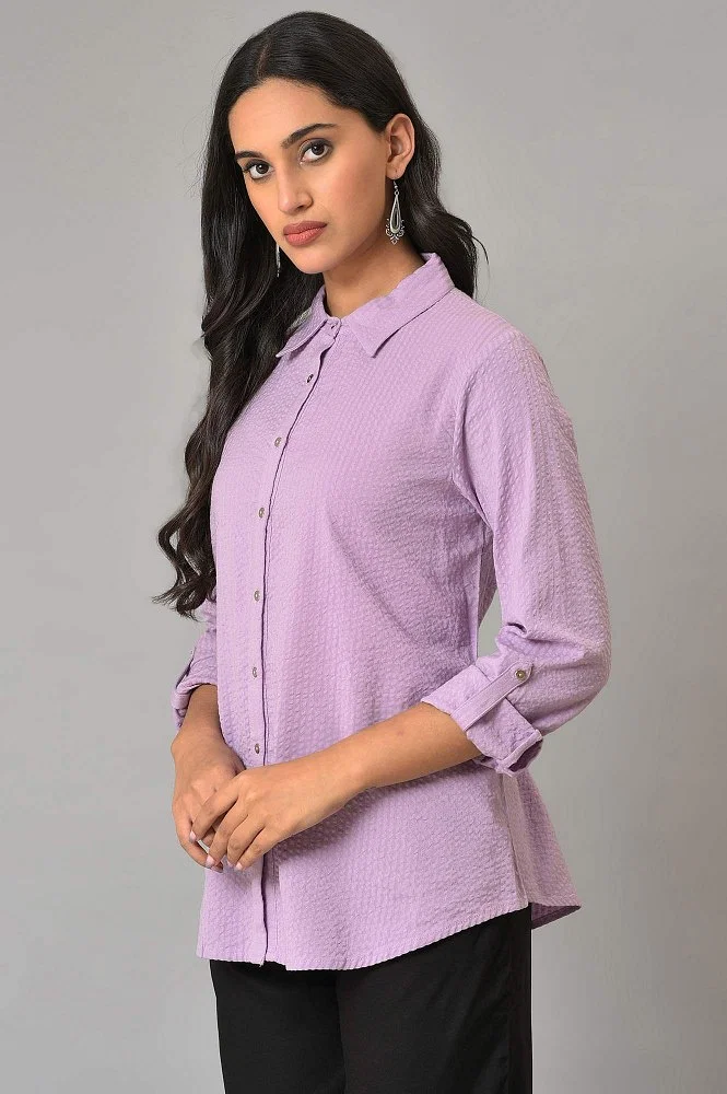 Women's Solid Purple Shirt Collar Jacket