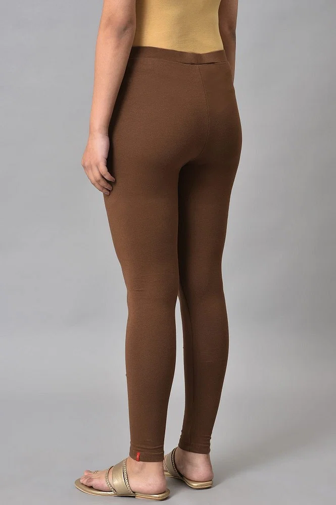 Cotton Jersey Leggings - Dark brown - Ladies