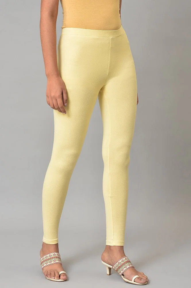 Solid Pale Yellow Cream Color Leggings