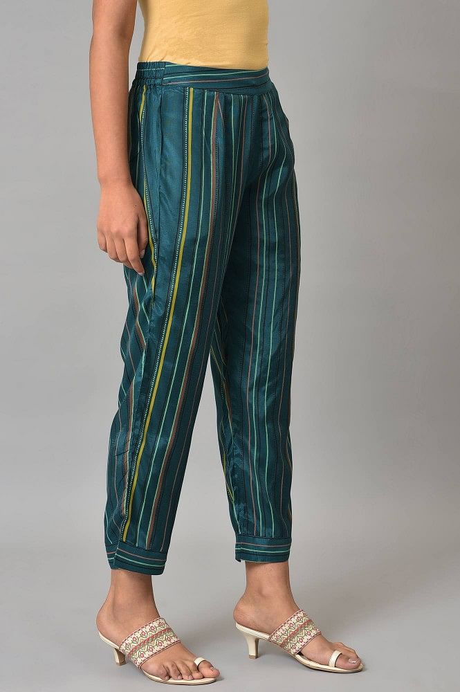 Forest Green Stripe Casual Wide Leg Trousers  PrettyLittleThing