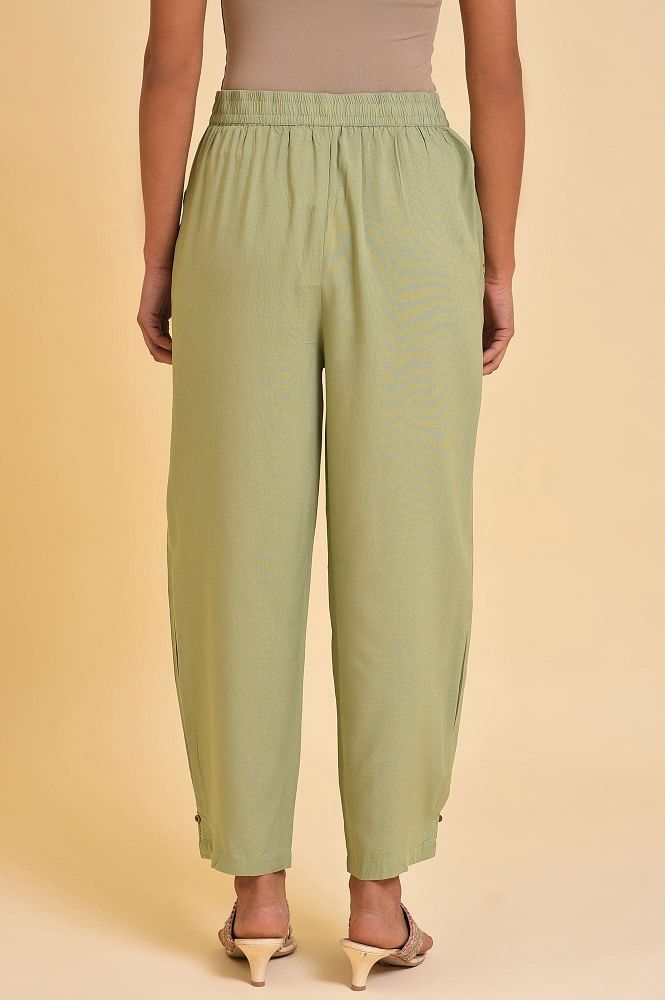 Buy Mint Green Box Pleated Straight Pants Online - W for Woman