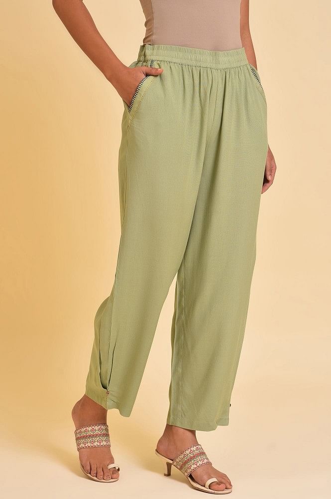Buy Plus Size Black Box Pleated Straight Pants Online - W for Woman