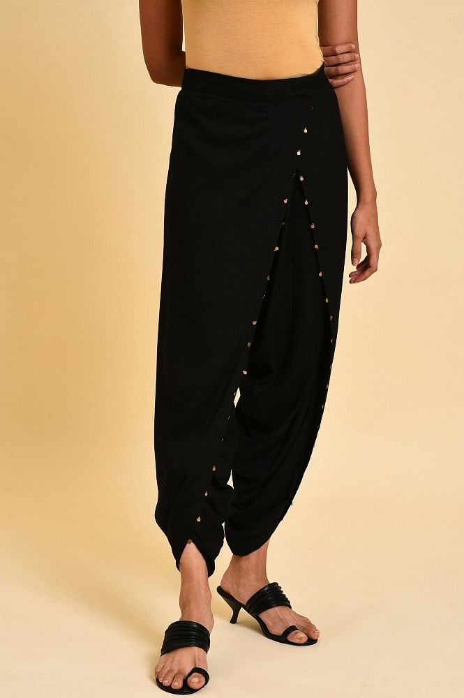 Plus Size Dusty Black Velvet Plain Dhoti Pant Style Saree|SARV143954