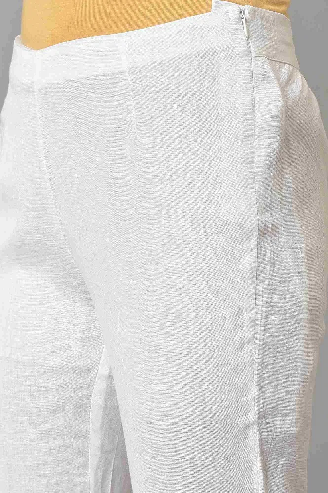 LATA White drawstring linen pants w/ lace detail