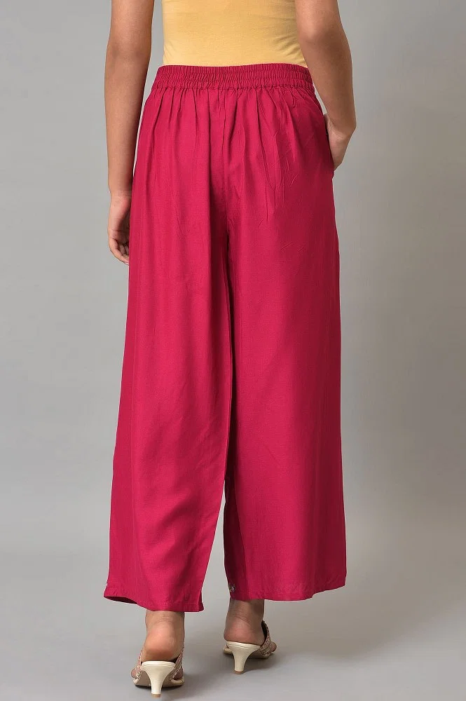 Dark Pink Festive Plus Size Parallel Pants