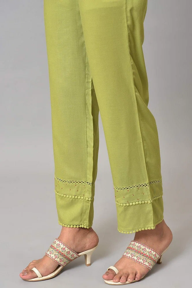 Nile Green Straight Pants With Lace