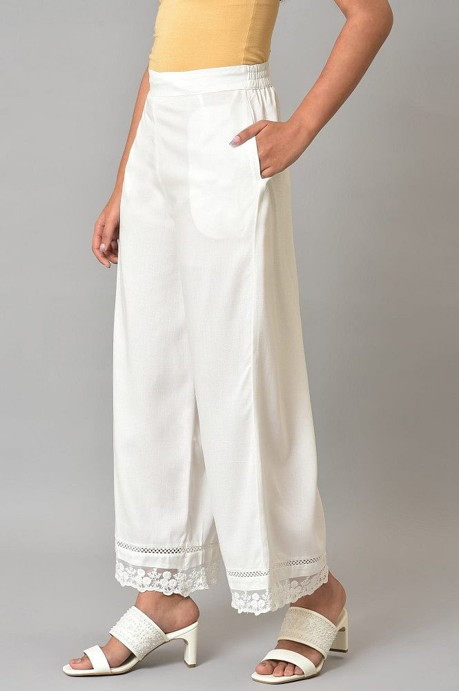 Buy W Yellow  White Striped Parallel Pants for Women Online  Tata CLiQ