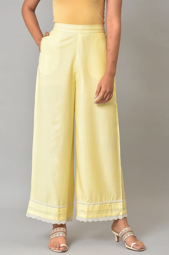 Buy GO COLORS Yellow Womens Single Pocket Solid Palazzo Pants | Shoppers  Stop