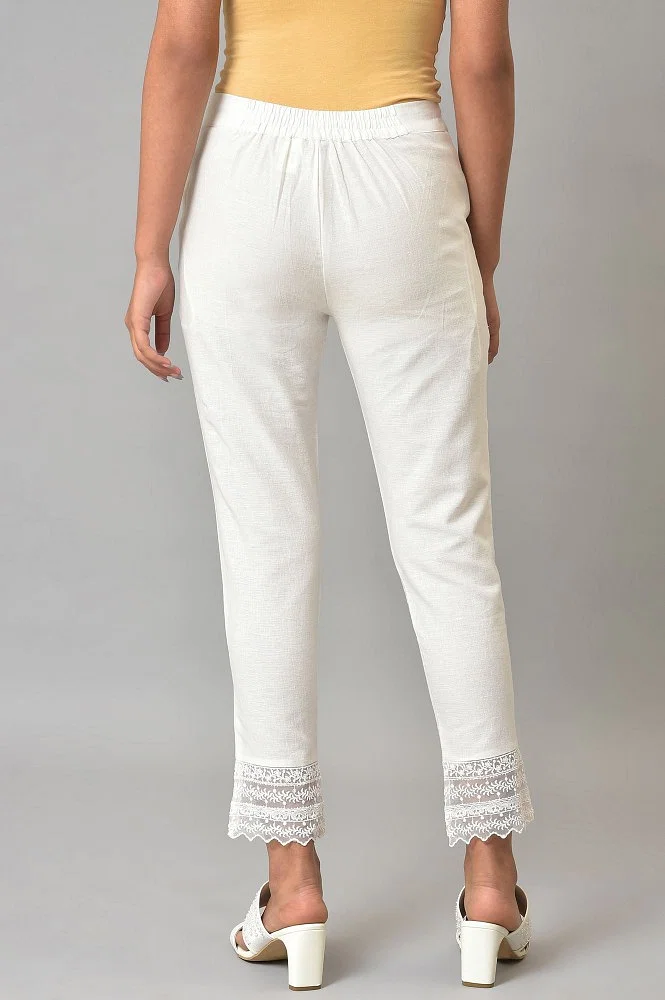 Buy Ecru Solid Slim Pants With Lace Online - W for Woman