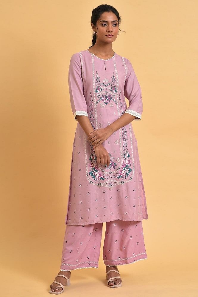 Purple pink anarkali with embroidered dupatta set of 3 – Hasli India