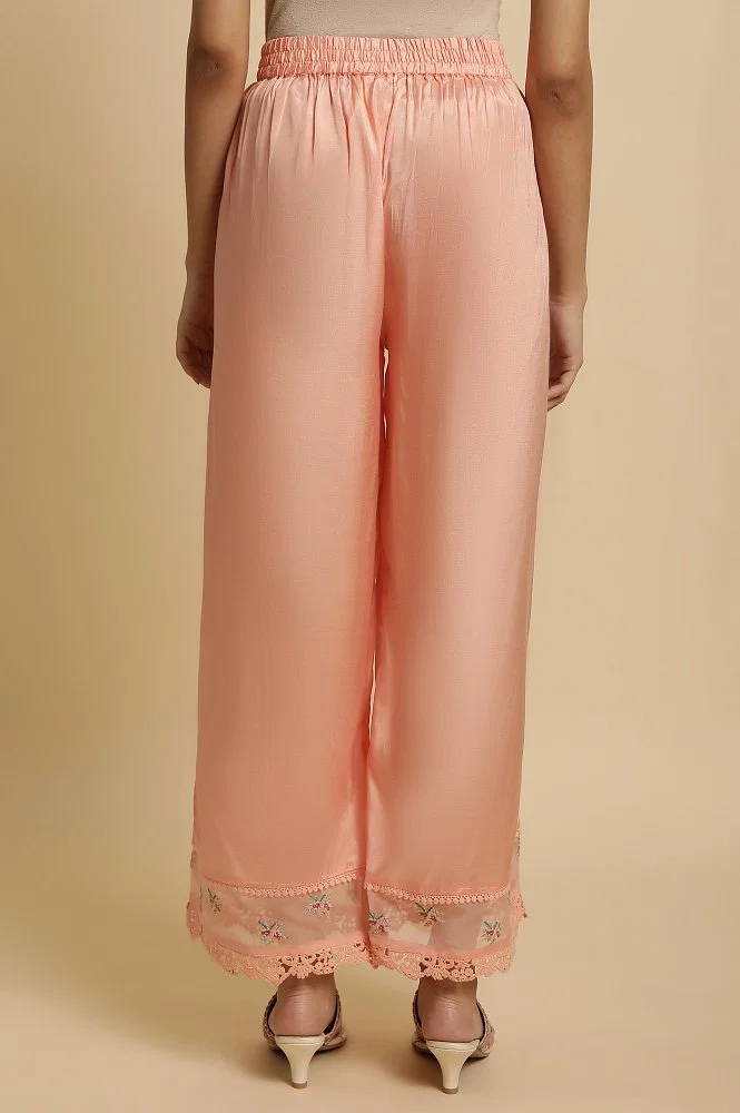 Buy Pink Parallel Pants With Lace And Embroidery Online - Shop for W