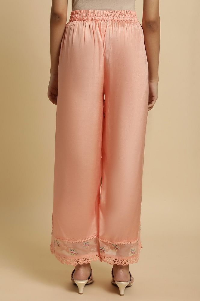 Buy Light Pink Shantung Printed Parallel Pants Online - W for Woman