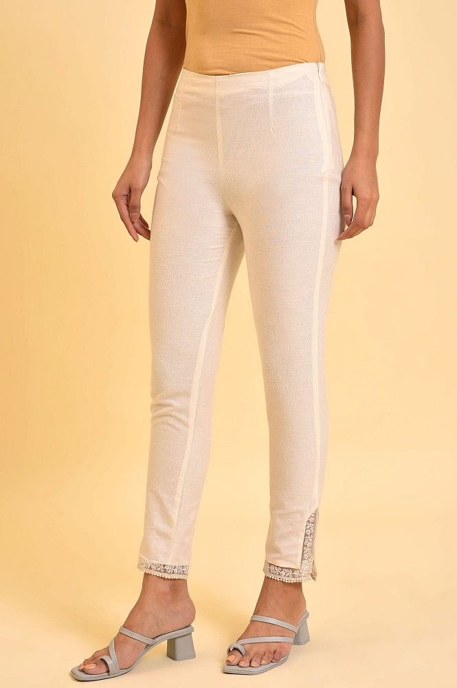 Buy White Solid Trousers Online  W for Woman