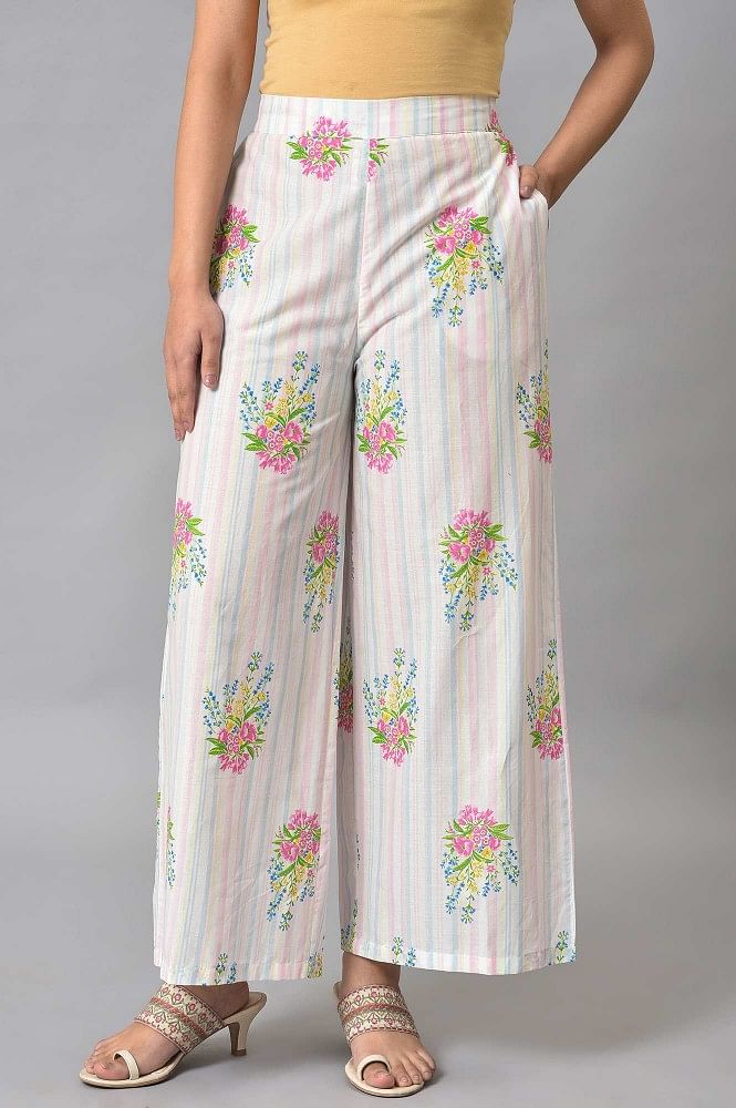 Ladies Floral Print Wide Leg Belt Trousers Summer Ladies Holiday Beach  Casual Loose Trousers Women's Clothing