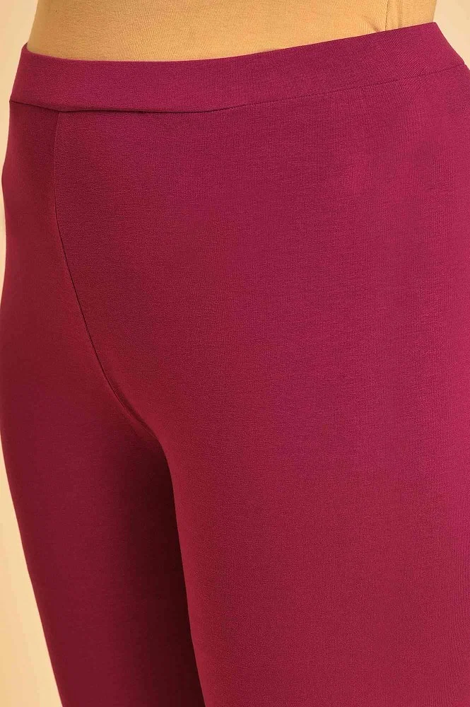 Buy Purple Solid Viscose Lycra Tights Online - W for Woman