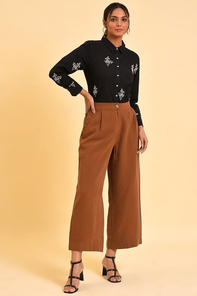 Chocolate Faux Leather Cropped Trousers  PrettyLittleThing
