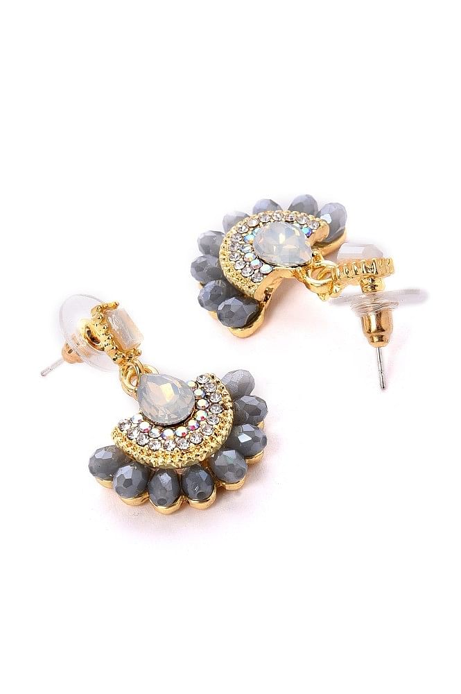 Chandbali Grey Color Earring Set Lotus and Bell Shape Jhumki Set Meenakari  Handwork Earring Pearl and Small Stone Earring Gold Tone Jhumki