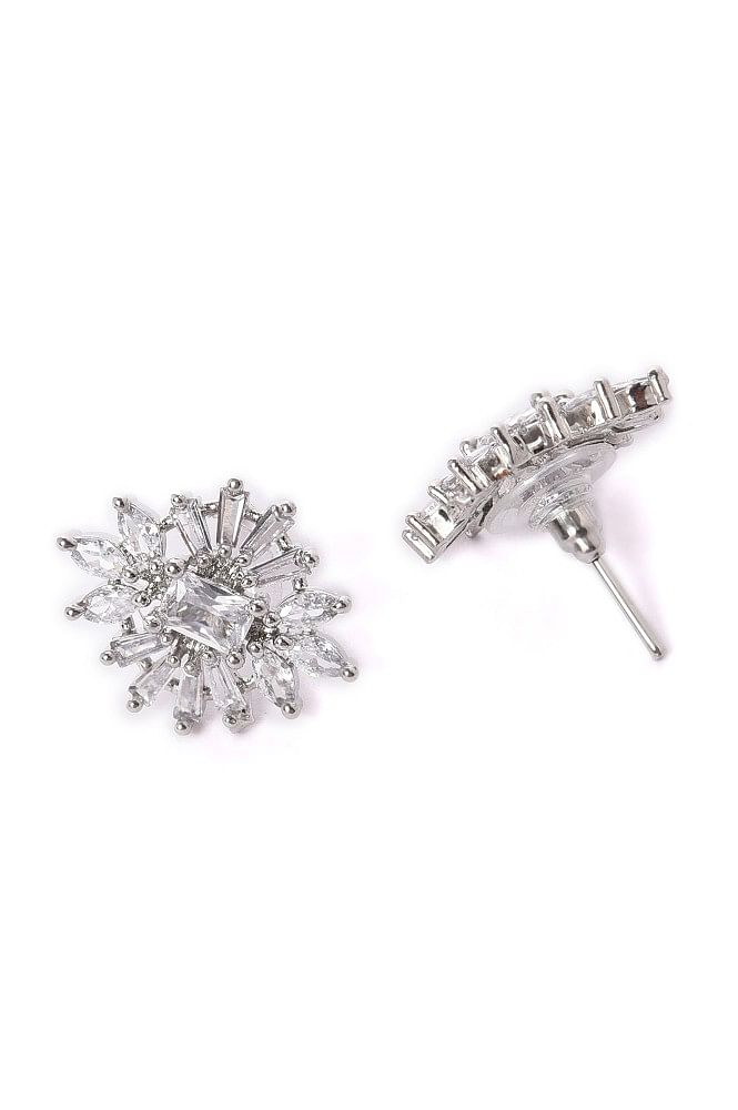 Gemstone Snowflake Silver-tone Stud Earrings | Icing US