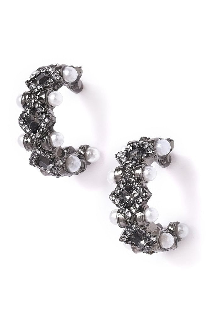Buy Peora Stainless Steel Black Hoop Huggie Earrings For Men ( Black(Black)  (PX9ME04BL) Online