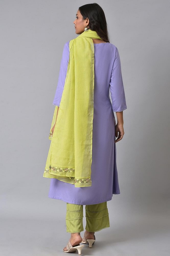 Buy Bunaai Purple Embroidered Kurta Pant Set For Women Online