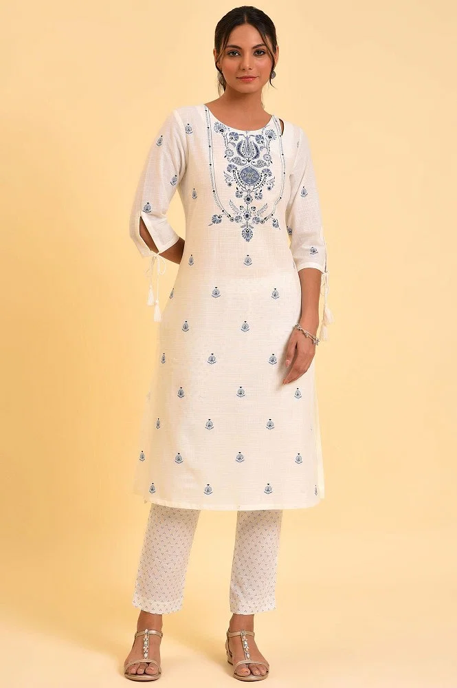 Buy White Flared Floral Printed Kurta And Pants Set Online - W for Woman