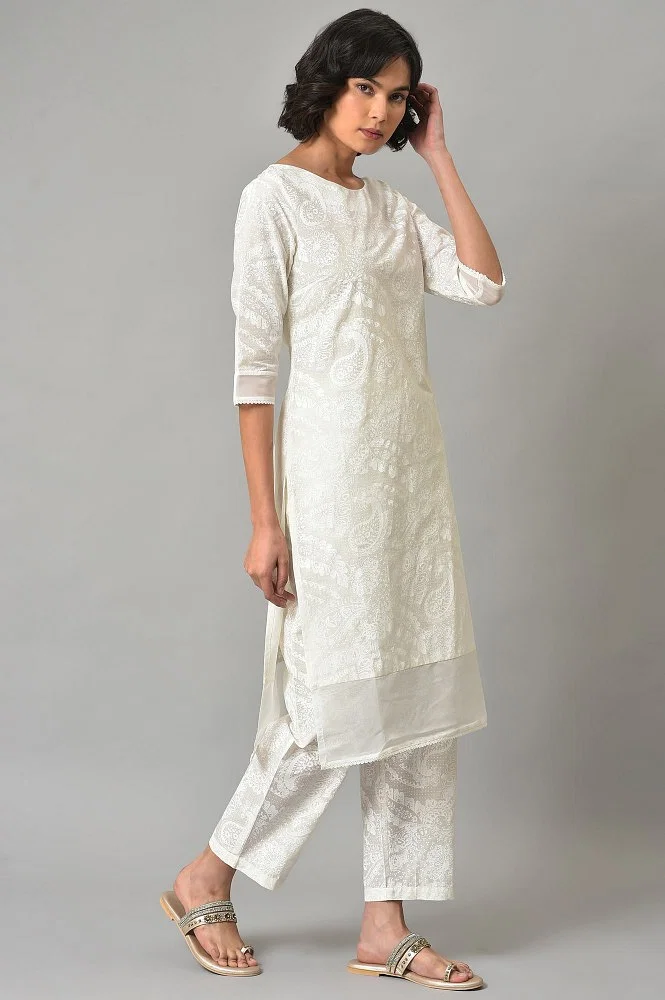 White Organza kurta And Pants Co-Ord Set