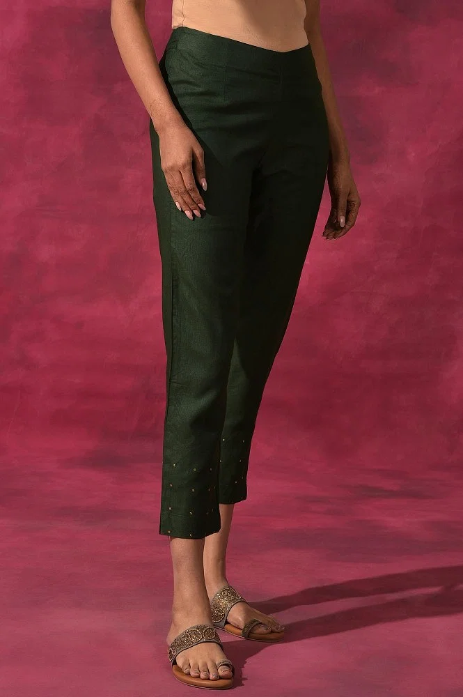 Buy Jungle Green Slim Pants Online - W for Woman