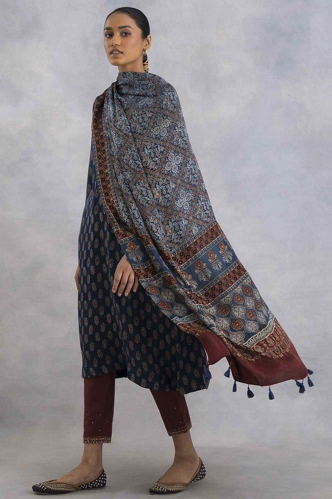 Semi Silk Ajrakh Printed Dress Material-DSPYAROSK103946 – Weavesmart
