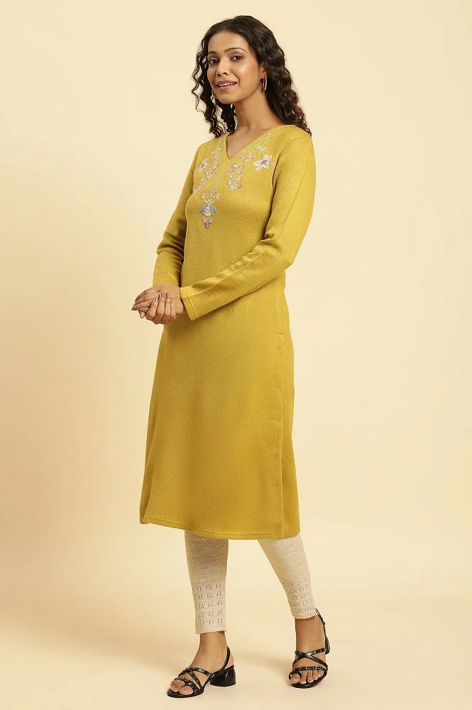 Buy Yellow Embroidered Kurta, Tights & Dupatta Set Online - W for