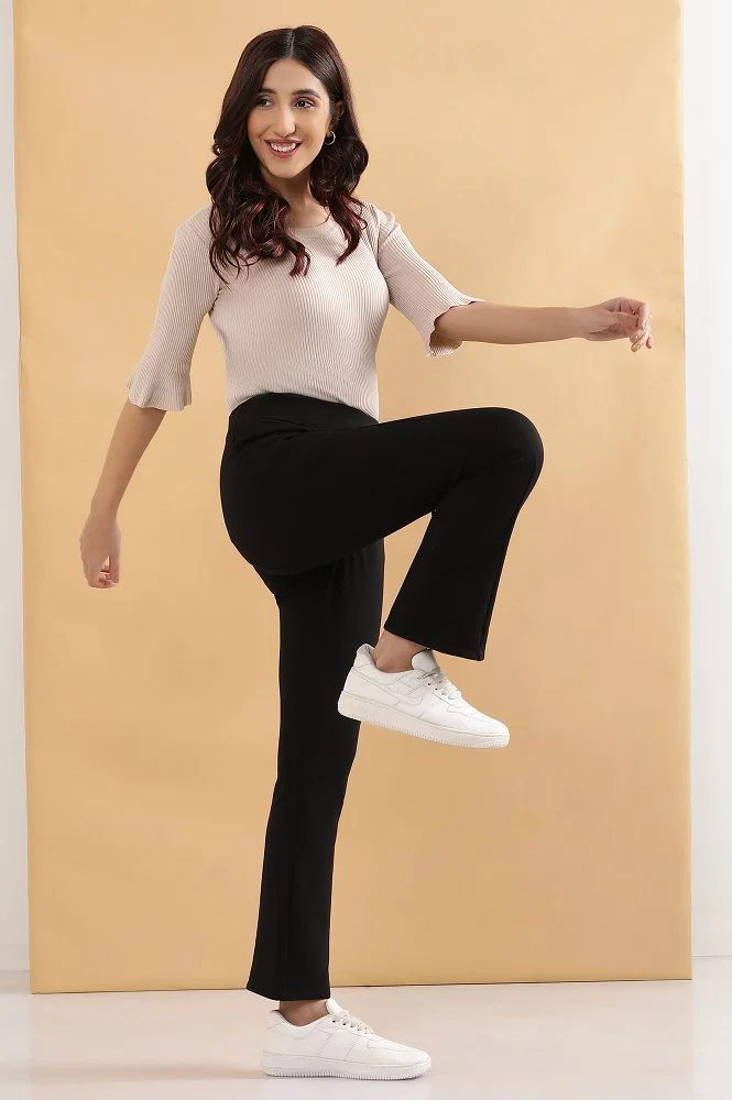 Buy Black Boot Cut Yoga Pants Online - Aurelia