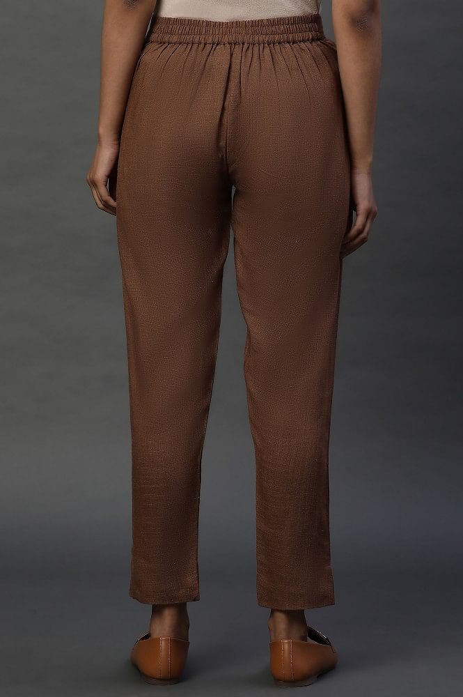 Buy Beige Linen Plain Straight Trousers For Women by Style Junkiie Online  at Aza Fashions.
