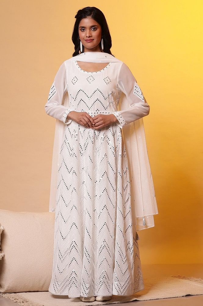 Buy Eid Wear Off White Cording Work Net Anarkali Suit Online From Surat  Wholesale Shop.