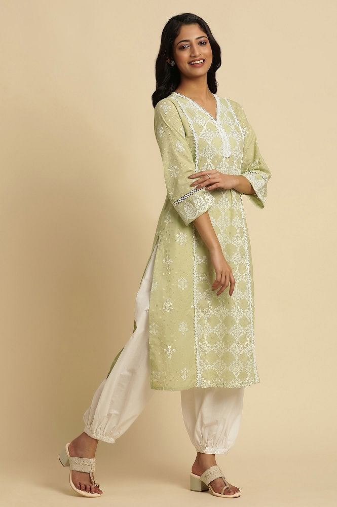 Light Green In Combination Traditional Embroidered Churidar Suit | Long  kurti designs, Set dress, Partywear