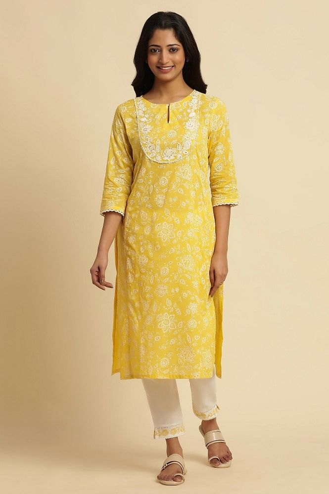 Pure Cotton Kurti for Women Yellow Embroidered Yoke Design A-line Tunic Top  Short Kurta Summer Wear Kurti Kurta Bohemian Tops Tees - Etsy