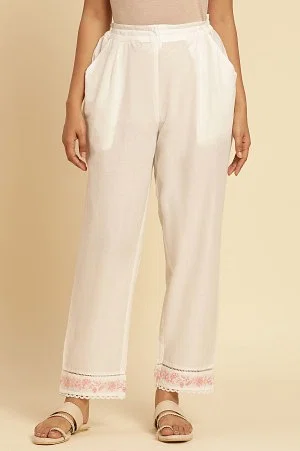 Women Beige & Off-White Loose Fit Striped Cotton Parallel Trousers at Rs  320/piece, Women Trousers in New Delhi