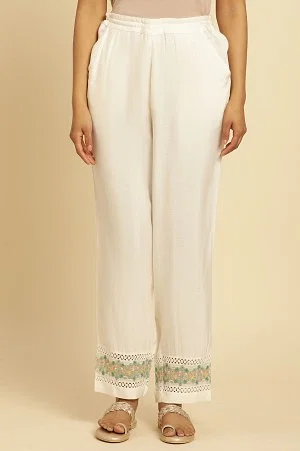 Buy White Rayon Flared Plazoo Pant Work Wear Online at Best Price