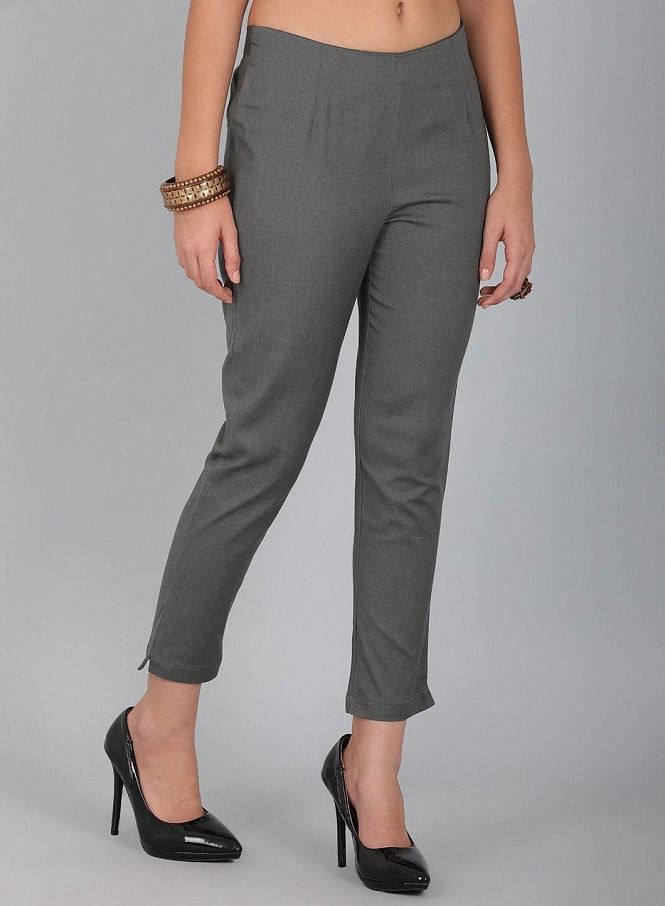 Smarty Pants womens cotton lycra ankle length grey formal trouser