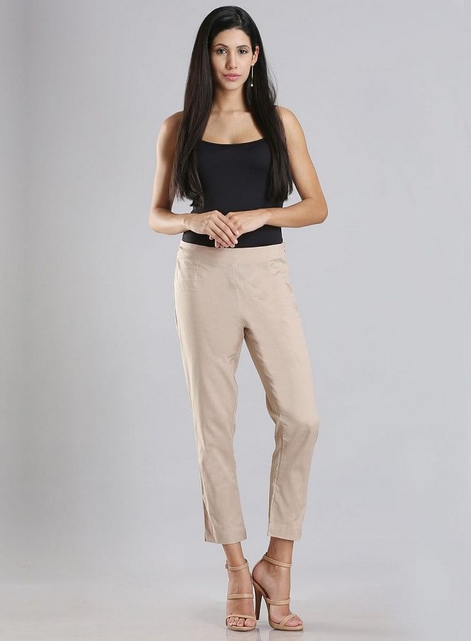 Cigarette trousers with pressed crease COLOUR beige - RESERVED - 4951V-80M