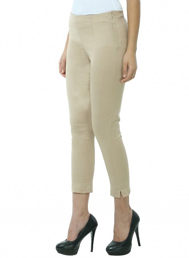 Buy Cream Color Slub Cotton Solid Pants Online | Jaipur Kurti –  jaipurkurtius
